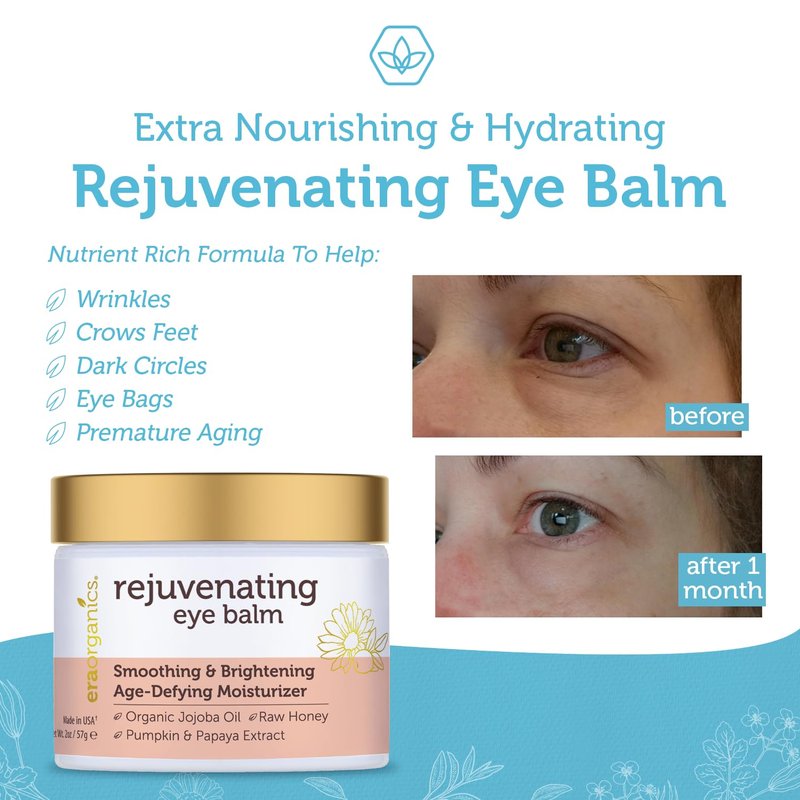 USDA Organic Eye Moisturizer Cream - Rejuvenating Age-Defying Balm with Jojoba & Argan Oil for Sensitive Skin