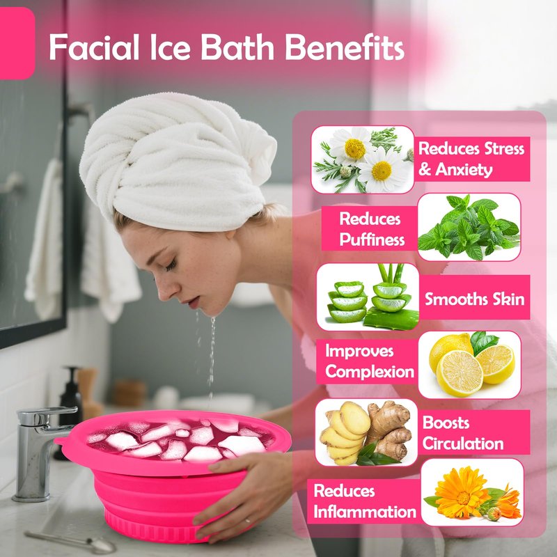 XANGNIER Face Bowl for Ice with Built-In Ice Tray – Collapsible Silicone Facial Ice Bath Bowl for Cold Plunge Therapy, Skin Tightening & Acne Relief – Black Portable Spa Tool for Home & Travel