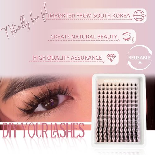 Fairy Lash Clusters Manga Cluster Eyelash NINGLASH Anime Lash Clusters Wispy Eyelashes Extensions Natural Look C Curl Individual 8-18MM 140pcs Wet-Look Spiky Eye Lash Ultra-Thin Clear Lash Band