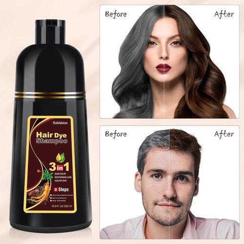 Bablabear Dark Brown Hair Color Shampoo - 3-in-1 Instant Dye for Gray Hair | 500ML for Men & Women