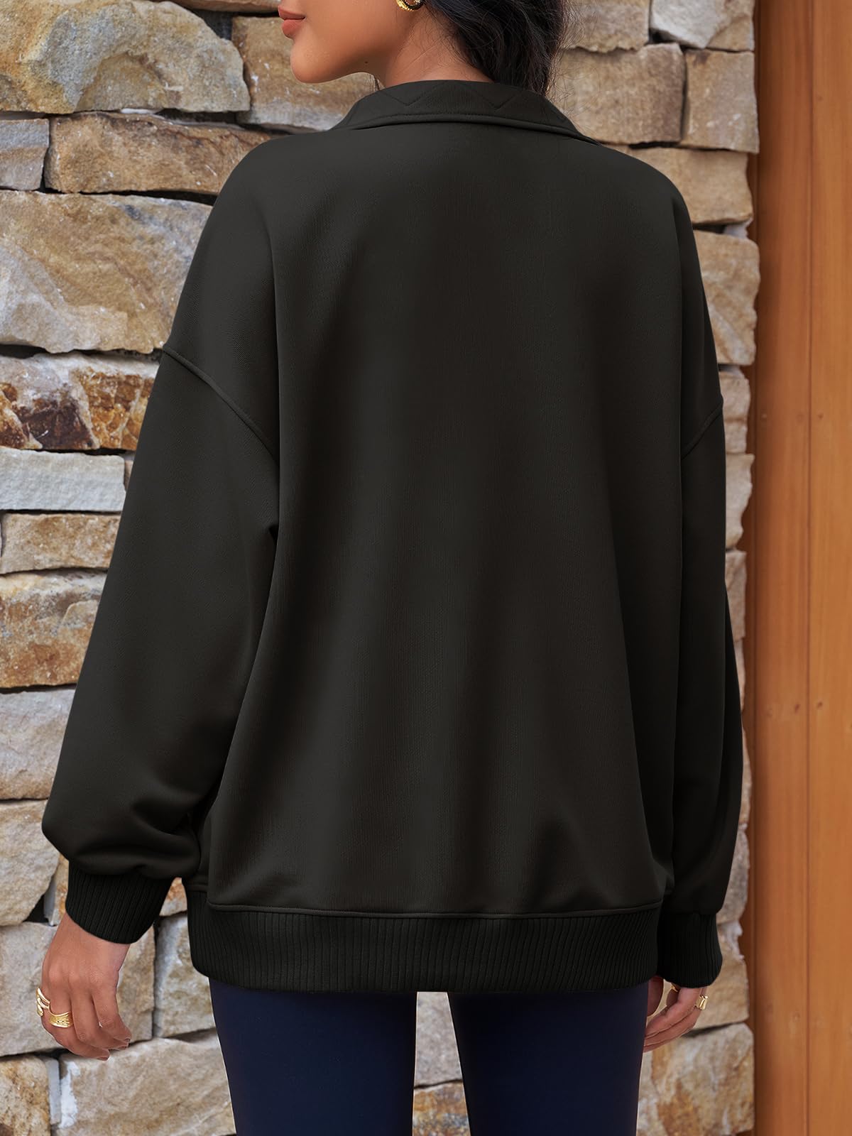 Fisoew Womens Oversized Sweatshirts Casual Long Sleeve Snap Button Henley Neck Loose Fit Fall Pullover Tops