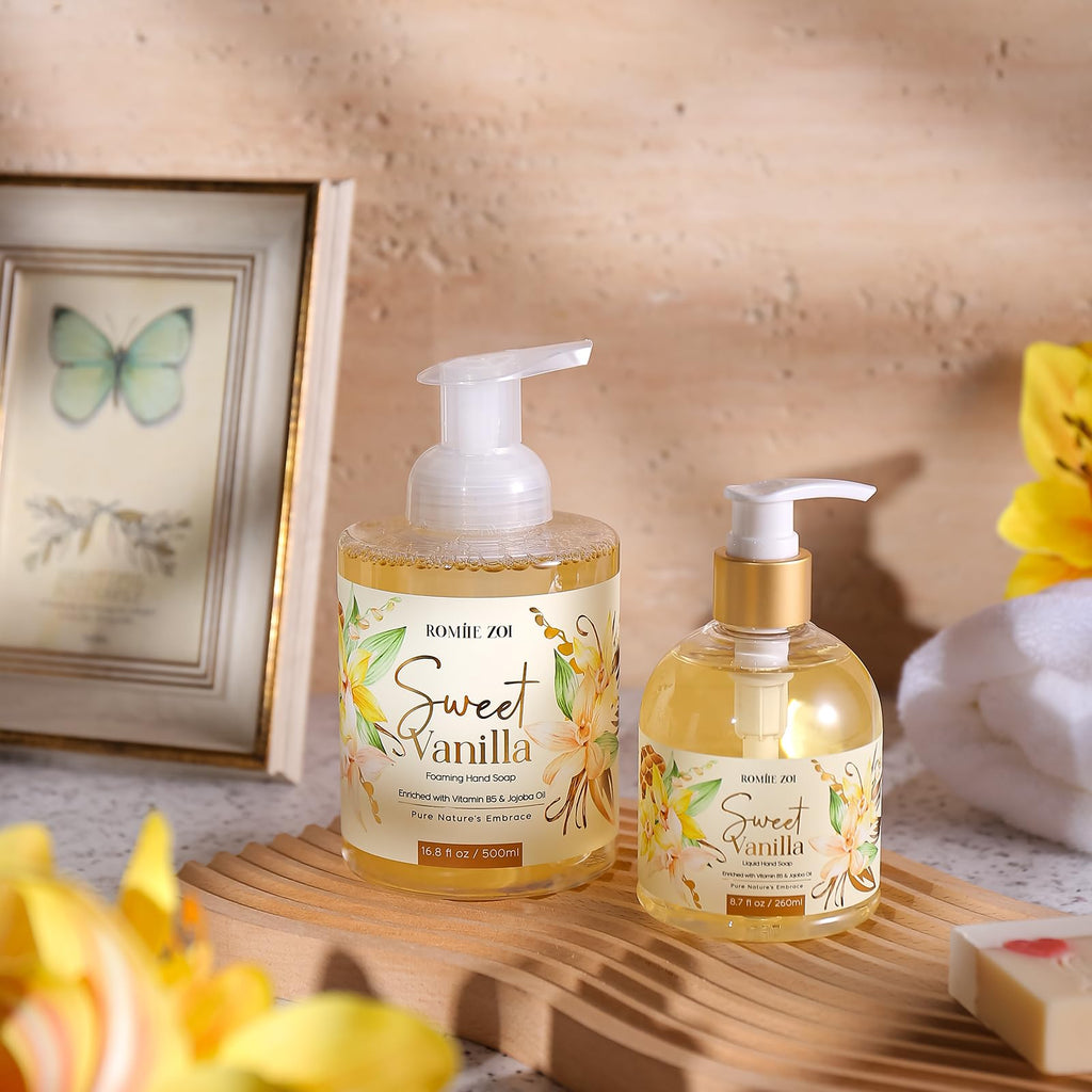 ROMIIE ZOI Foaming Hand Soap with Gift Box- Sweet Vanilla - Biodegradable Formula Moisture & Revitalize - 500ml/ 16.8oz