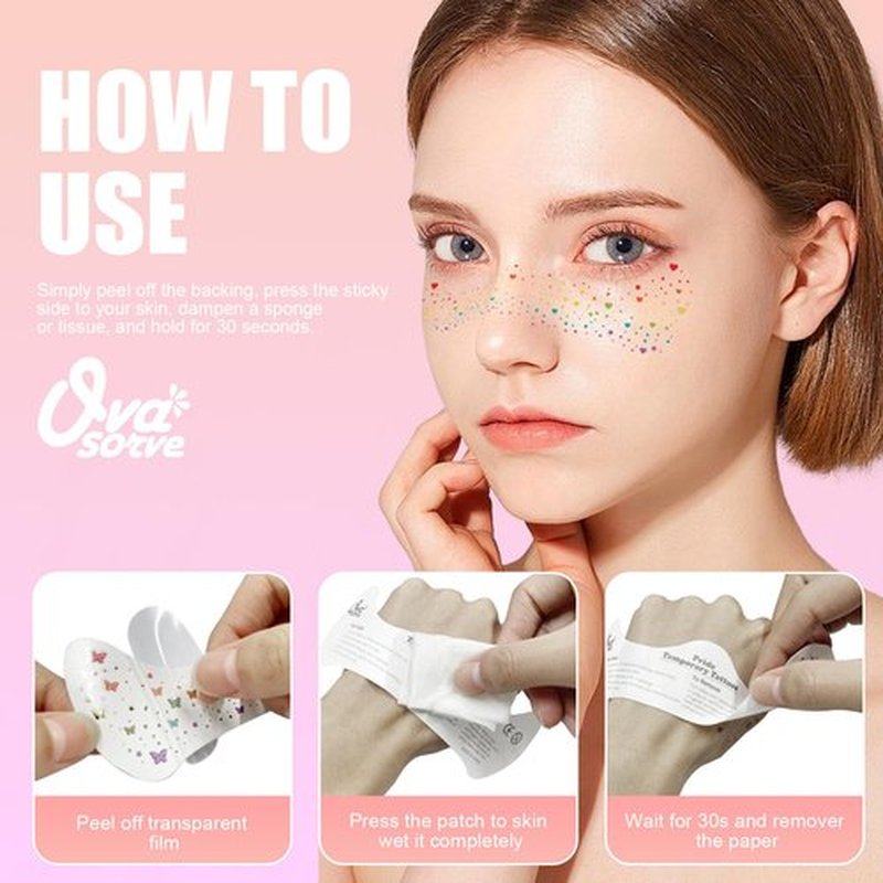 Ovasorve Pride Heart Freckles Face Tattoo - Glitter Temporary Tattoos with Love Symbols | Waterproof LGBTQ+ Sparkle Stickers for Pride Parades, Weddings & Date Nights (8 Sheets)