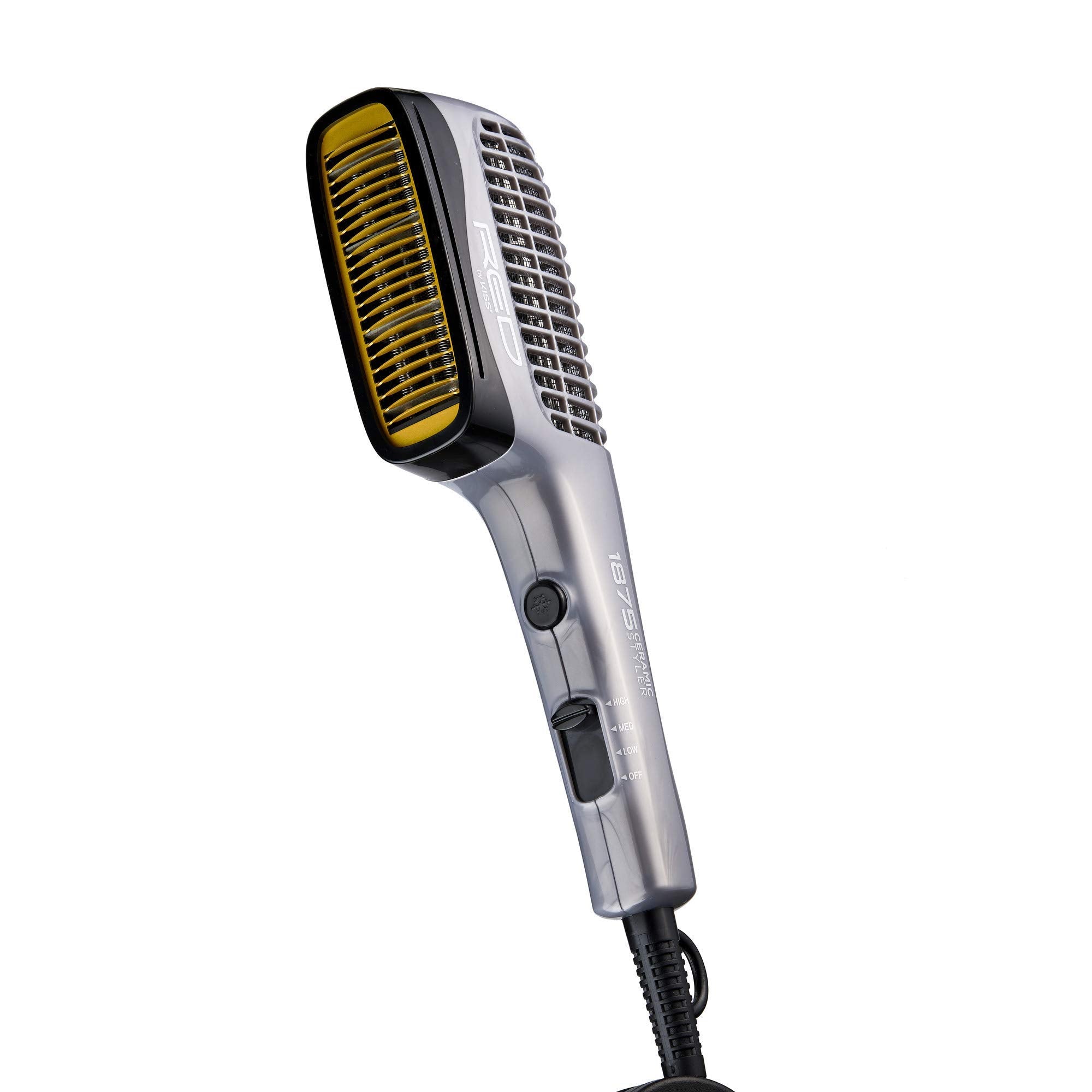 Red by Kiss 1875 Ceramic Ionic Hair Styler, Blow Dry Comb with 3 Attachments Including Detangler Pik, 4 Heat Settings & Cool Shot for Fast Drying, Straightening & Silk Press on All Hair Types
