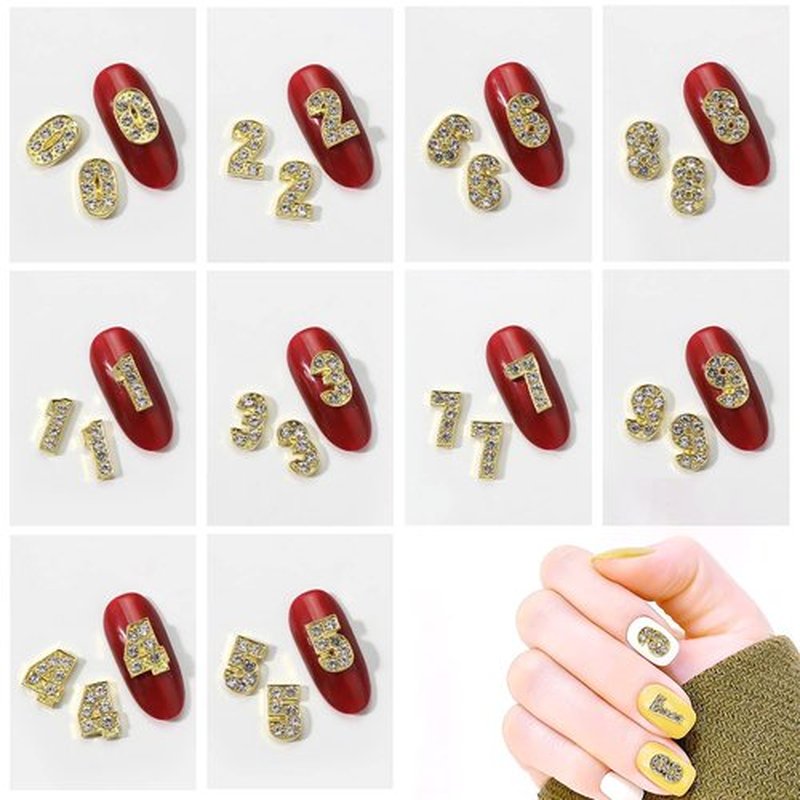 SILPECWEE 30pcs Number Nail Charms Gold Nail Jewels Number For Nails 3d Nail Art Charms Nail Rhinestones Nail Studs Nail Decoration for Nail Art DIY Craft