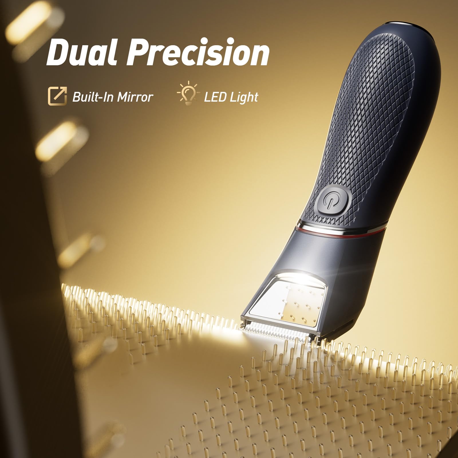 Body Hair Trimmer for Men: Pubic Hair Trimmer with Mirror & LED Light - Electric Ball Shavers with Ceramic Blades & Travel Lock - Body Groomer IPX7 Wet or Dry Use for Groin/Legs