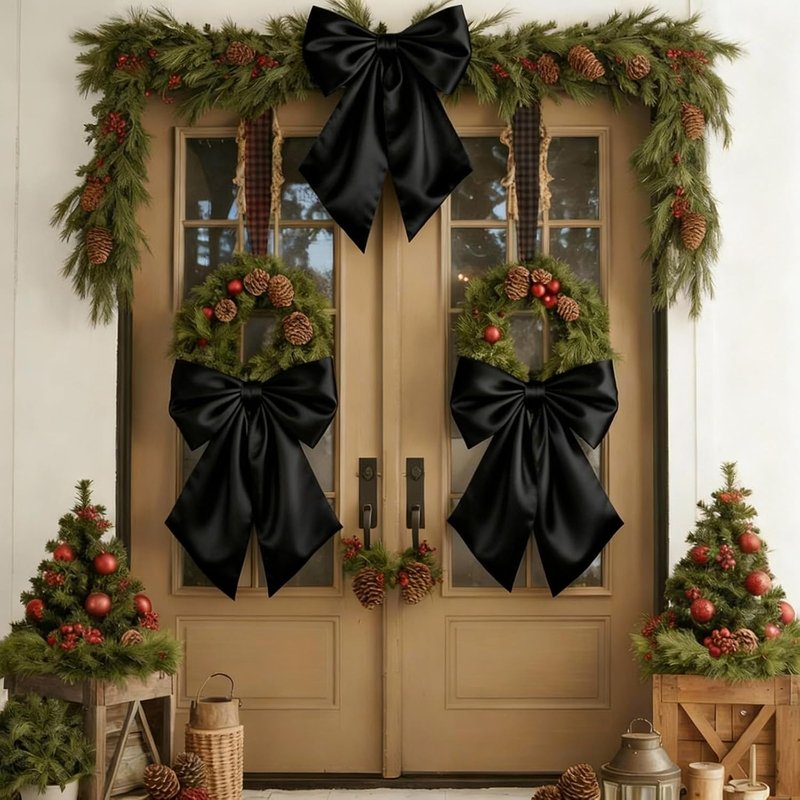Black Bows Decor | 22x11 Inch Big Black Bows for Crib, Christmas Tree, and Weddings - 3 Pack