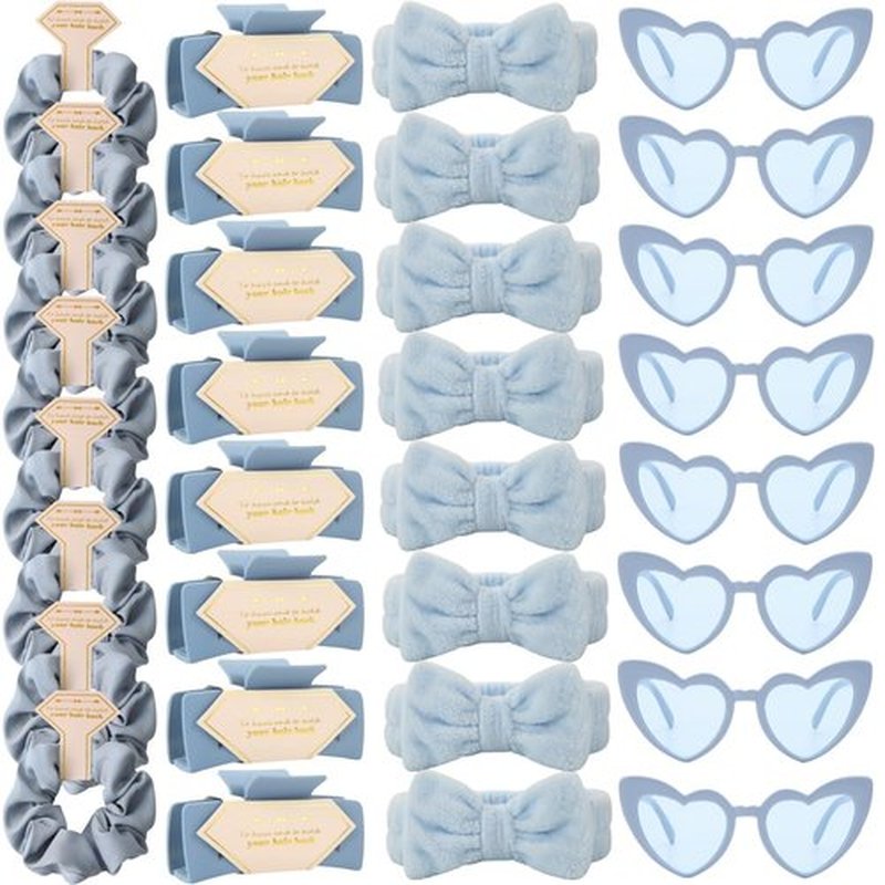 Tethzeng Bridesmaid Scrunchies Proposal Gifts square 4.1inch Bachelorette Hair Claws Clips women heart sunglasses headband gift for Wedding Party Favors (Dusty Blue)
