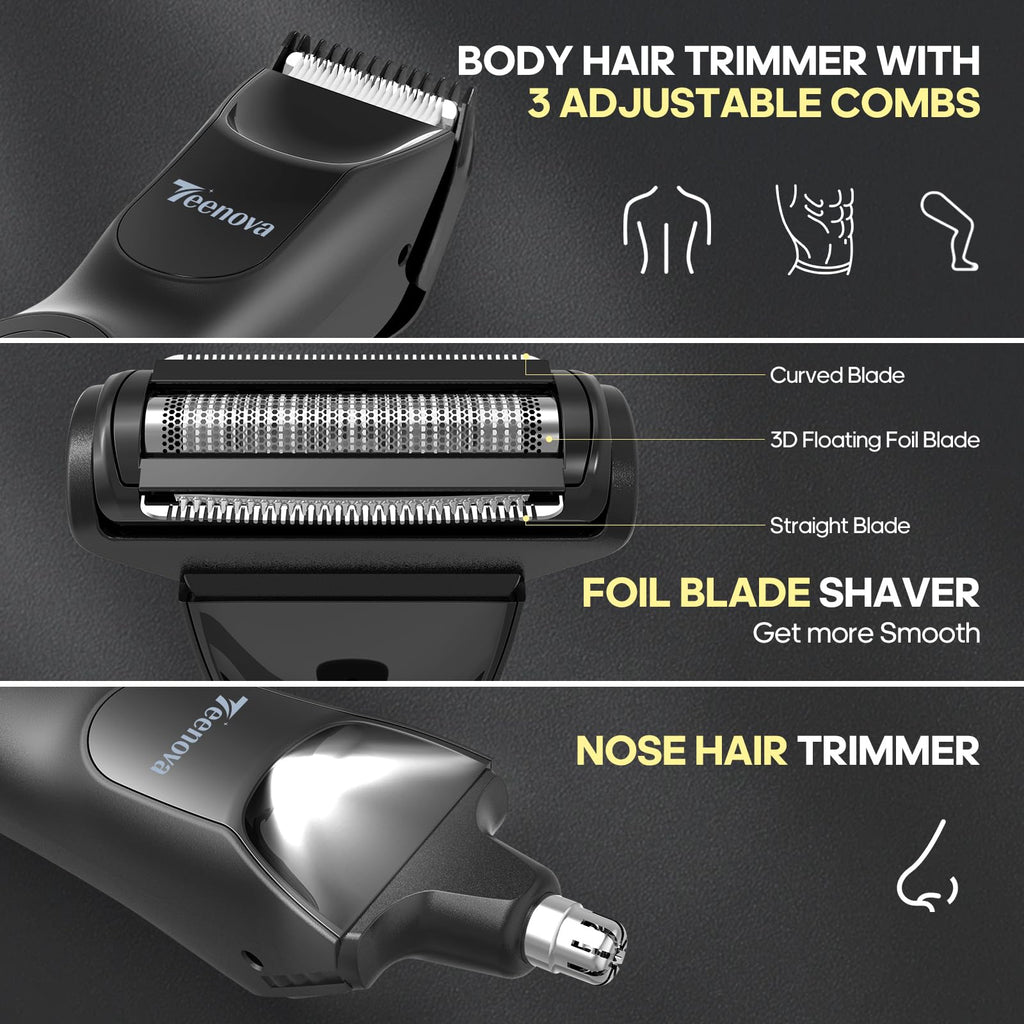TEENOVA Manscape Body Hair Trimmer for Men, No Nick Pubic Bikini Trimmer for Women, 3 in 1 Versatile Groin Shaver with Nose Hair Trimmer, Cordless Dock Charging, LED Display, Wet/Dry Grommer (Green)