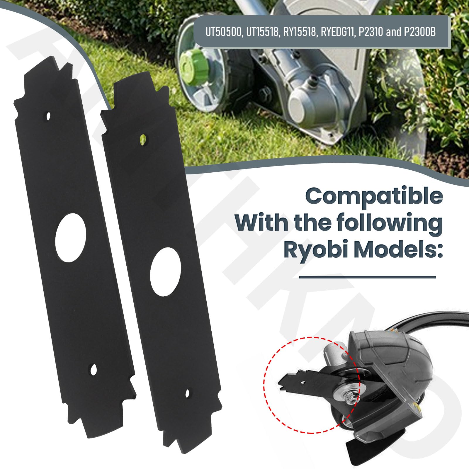 AMTHKNO AC04215 Reversible Heavy Duty Hardened Steel Edger Blade - for Replacement Ryobi 8 Inch Edger Blade, Fits Edgers Models UT50500, UT15518, RY15518, RYEDG11, P2310 and P2300B. (2)