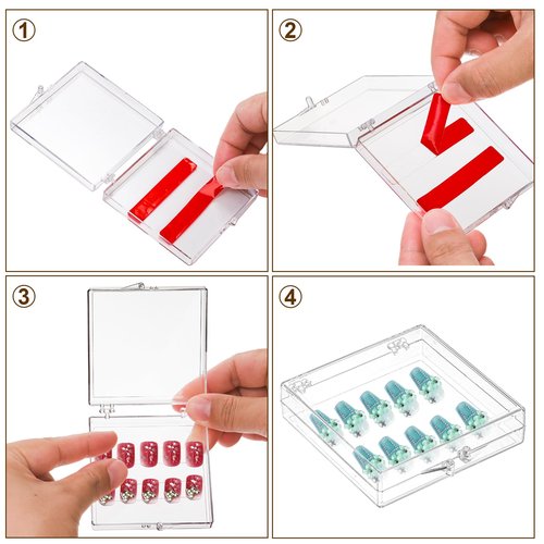 Jucoan 30 Pack Press on Nails Box, Clear Acrylic Press on Nail Storage Packaging Boxes Case, Empty Nail Containers with with Adhesive Tapes for Press ons Nail Art Salon Business Supplies