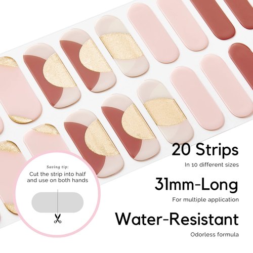 NAILOG Semi Cured Gel Nail Strips, 20Pcs Nude Pink Gold Lasting Gel Nail Stickers, Salon Quality Easy Apply & Remove Works with Any UV/LED Nail Lamps, Belle Epoque