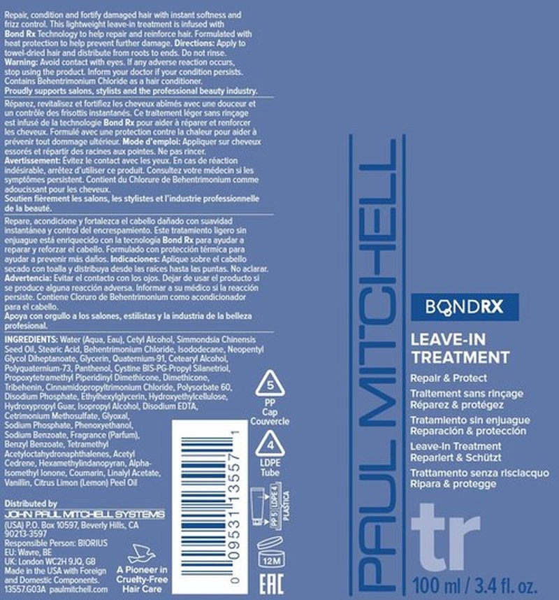 Paul Mitchell Bond Rx Leave-In Treatment, Repairs + Protects, For Chemically Treated + Damaged Hair, 3.4 fl. oz.