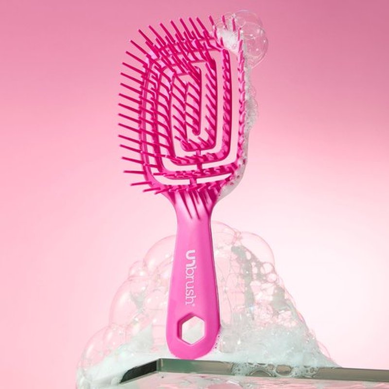 FHI Heat UNbrush Flex Detangling Brush — Ultra-Flexible, Pain-Free Hair Brush Detangler with DuoFlex Anti-Static Bristles for Removing Tangles, Massaging Scalp & Faster Styling - Pink