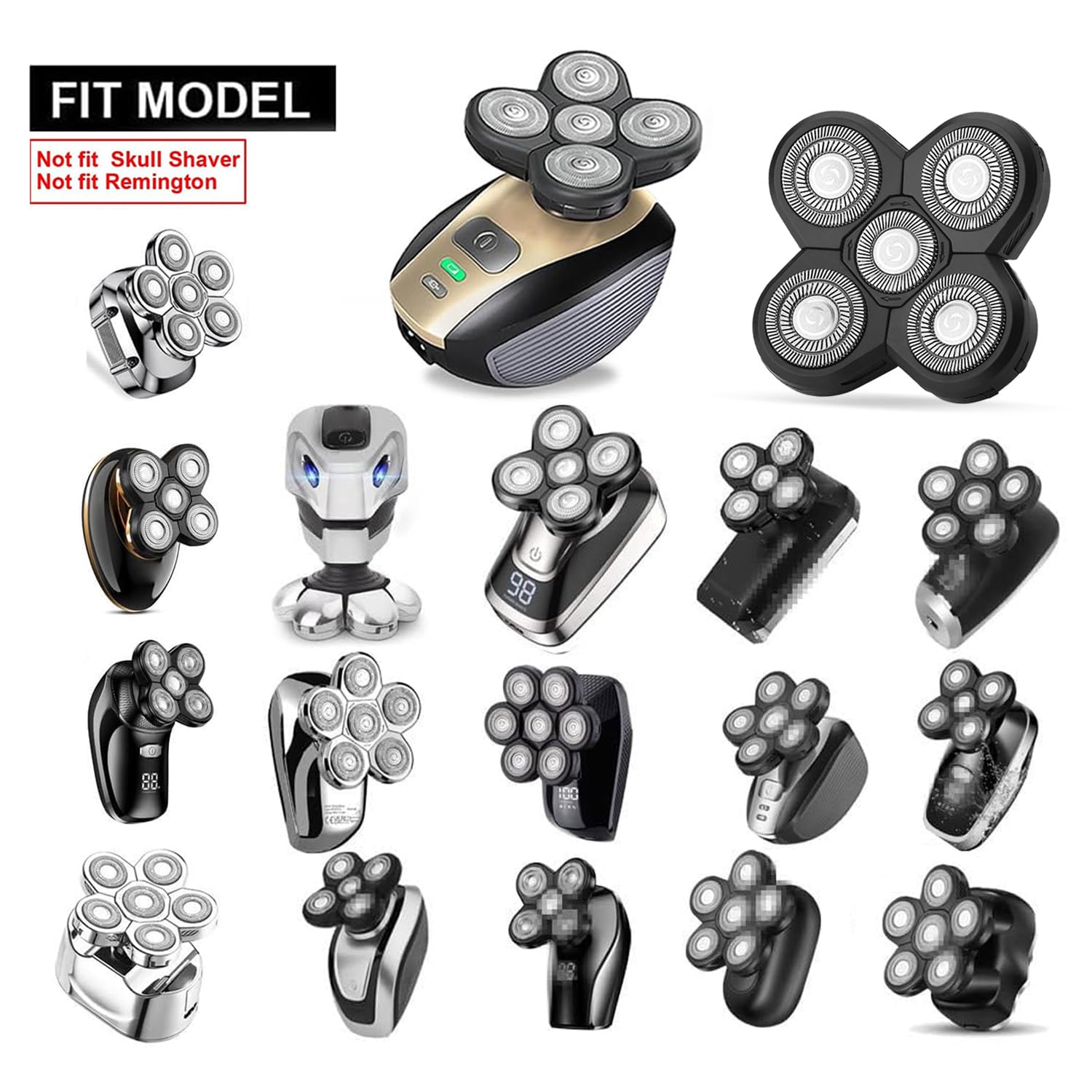 3 PCS Universal 5 Blades Head Shaver Replacement heads for Freebird Head shaver and Other Brand shaver Black