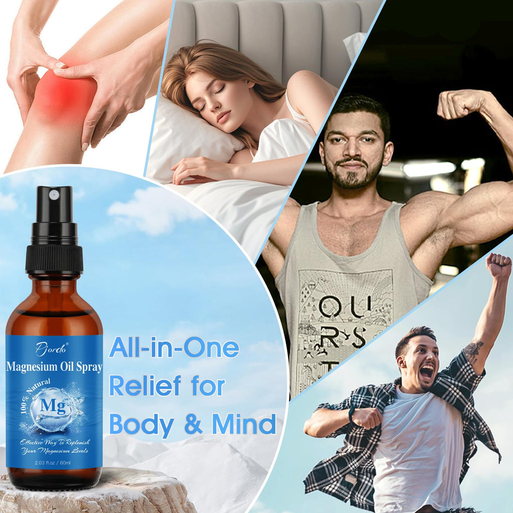 Pjordo Magnesium Oil Spray for Feet, Body & Sleep, 100% Pure & Natural Organic Topical Magnesium Chloride Oil Spray for Caring Body, Easy to Carry and Use, Rapidly Absorbed
