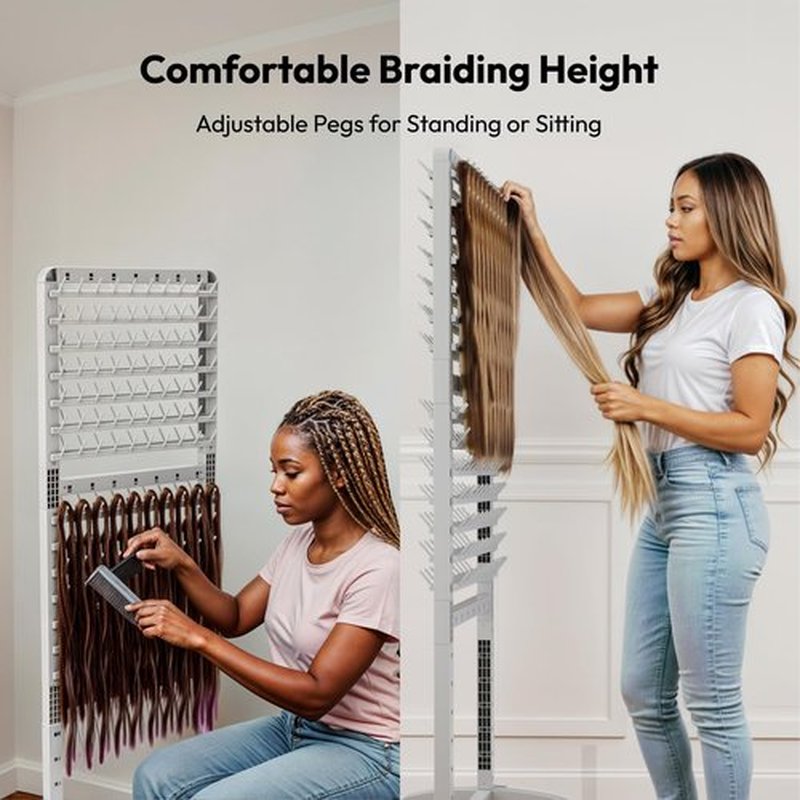 Sunnacate 280 Pegs Braiding Hair Rack with Tray and Tools, Height Adjustable, 2-Side Braid Rack with Wheels, Standing Braider Hair Stand Separator Extension Holder Perm Accessories for Salon Home