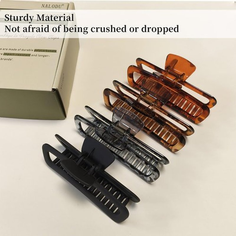 Nalodu 5 Inch Large Hair Claw Clips, No Slip Matte & Glossy Unbreakable Square XL Hair Clips for Thick Long Curly Hair, Women's Big Rectangle Strong Clips, 4 Pack