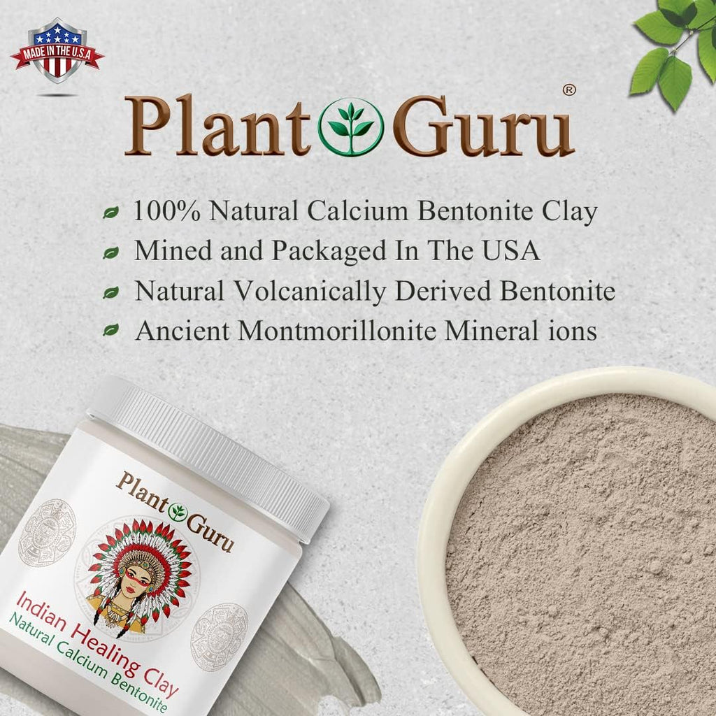 Plant Guru Calcium Bentonite Clay Powder 3.5 lbs. Bulk 100% Natural Indian Healing Clay - Deep Pore Cleansing Facial And Body Mask - Detox Clay for Face, Hair, Acne, and Bath.