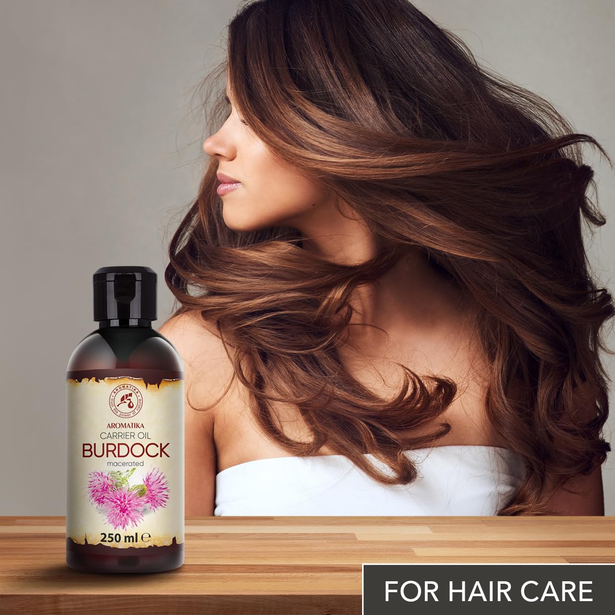 AROMATIKA Burdock Oil 8.45 Fl Oz (250ml) - 100% Pure & Natural - Arctium Lappa for Hair & Scalp - Carrier Oil for Nails - Skin - Lips - Face & Body Care - Glass Bottle - Oils Burdock Seed
