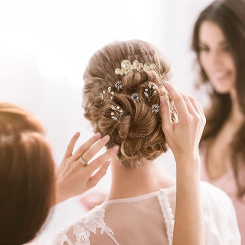 18 Pieces Gold Hair Accessories For Women Pearl Crystal Bridal Hair Pins Rhinestone Wedding HairPieces for Bride Bridesmaids