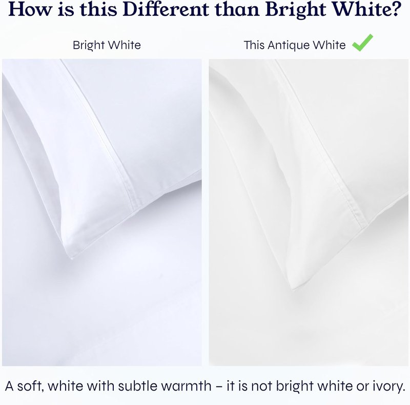 California Design Den Bed Sheets - 400 Thread Count 100% Cotton Sateen | Soft & Breathable, Full Size, Antique White - 2-Pack