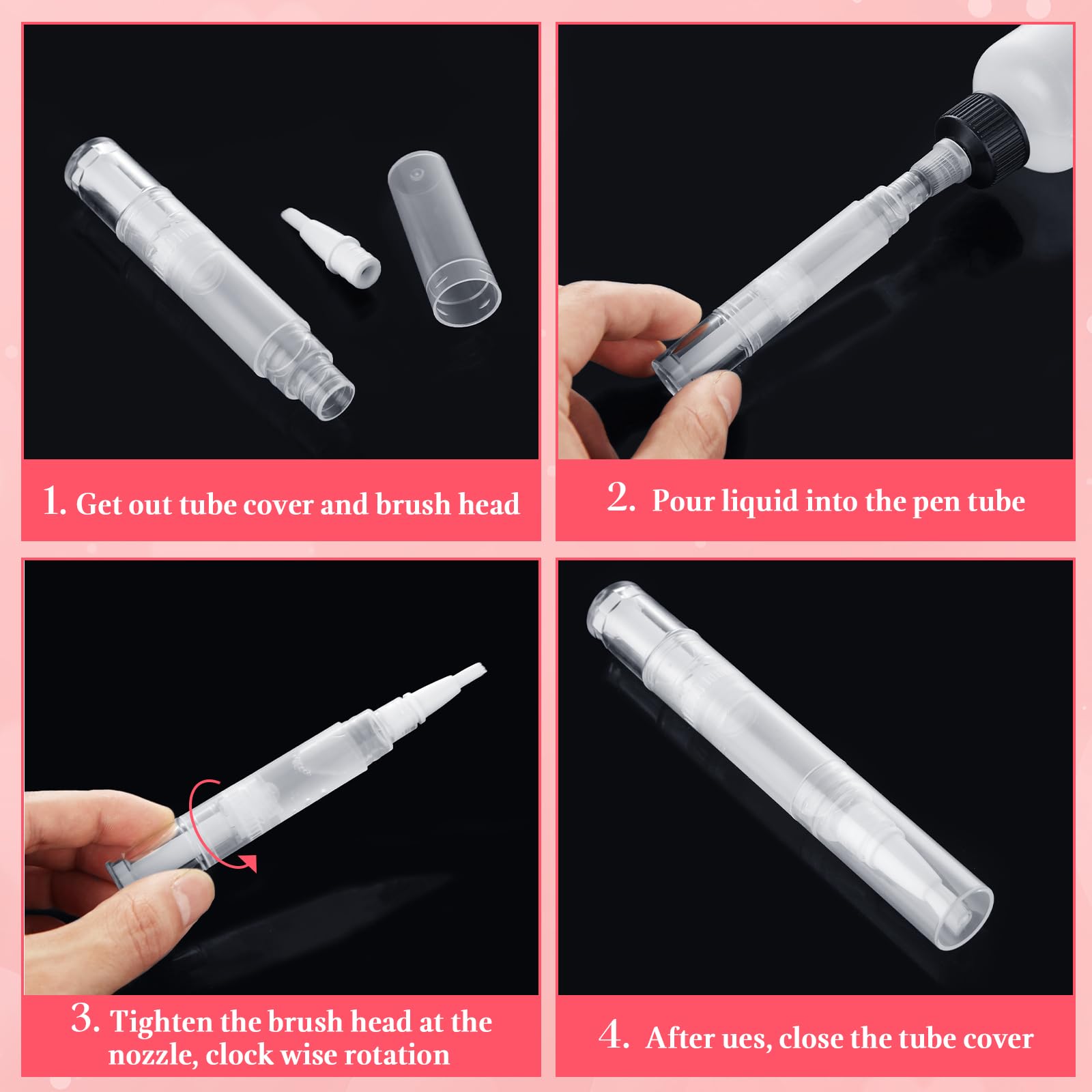 YOUNTHYE 50PCS 5ml Cuticle Oil Pen Empty Nail Oil Pen Refillable Cuticle Oil Pen Transparent Nail Oil Cuticle Pen Bulk Empty Nail Oil Pen with Brush Tip for Nail Polish, Lip Gloss, Eyelash