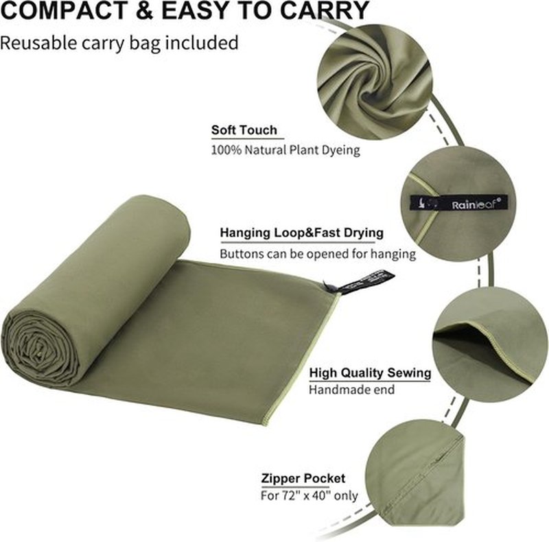 Rainleaf Microfiber Towel - Quick Dry, Super Absorbent & Ultra Compact | Ideal for Travel, Gym & Camping