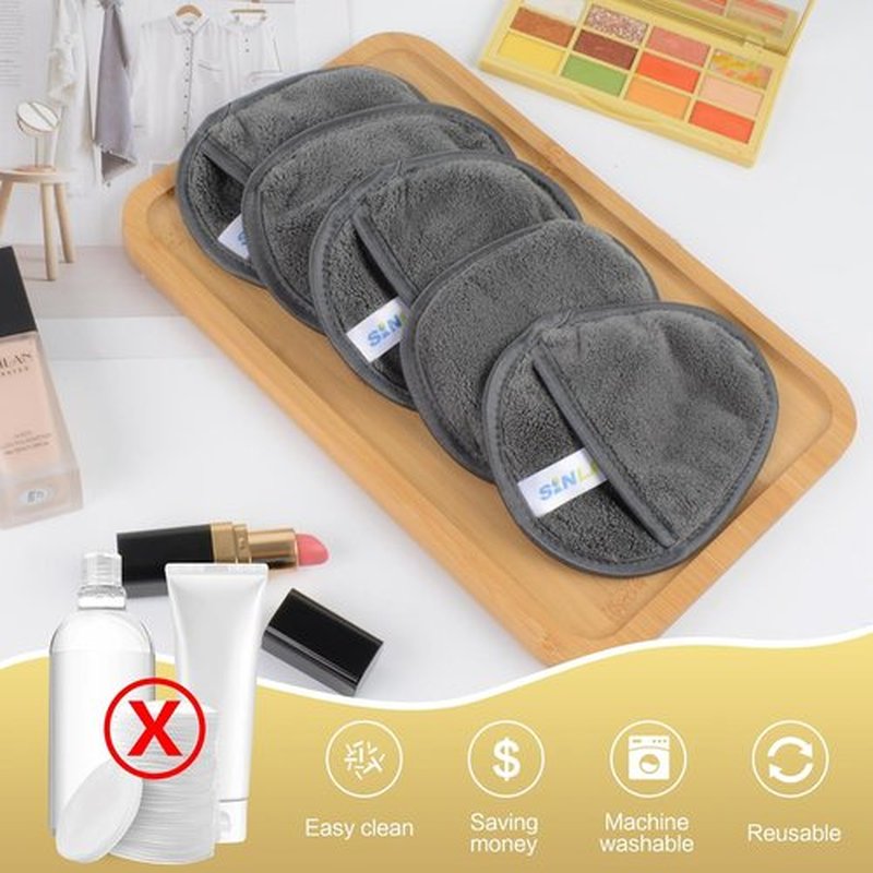 SINLAND Reusable Makeup Remover Pads - Gentle Microfiber Facial Cleansing Cloths | Grey, 6-Pack (5.1"x3.9")