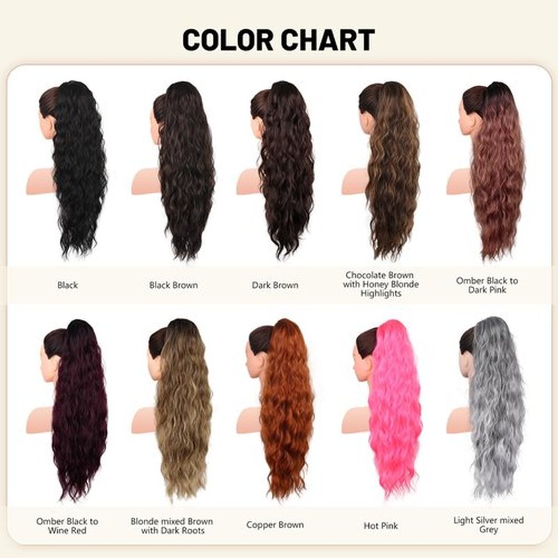 LEEONS 26 inch Drawstring ponytail Extension, Long Wavy pony tails hair extensions for Women - Synthetic Hairpiece Ponytail for Daily Use (Black Brown)
