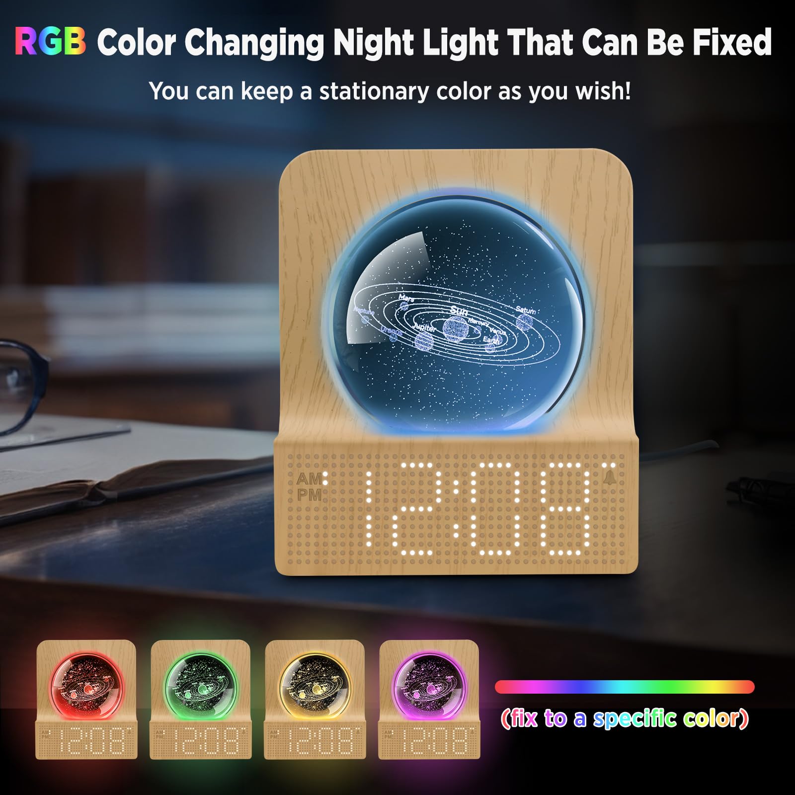 DreamSky Space Alarm Clock for Kids Teens with RGB Night Light for Bedroom