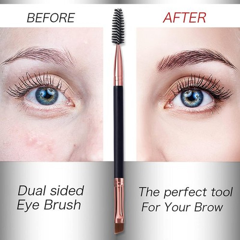 Skiennix Duo Eyebrow Brush Set - Spoolie & Angled Brow Brushes for Perfect Eye Makeup | 5pcs, Black