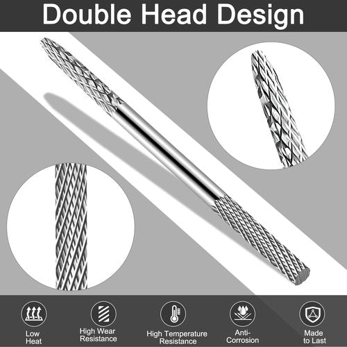 3XF Ultra Fine Cuticle Nail Drill Bit, 3/32" Medium Double Heads Safety Tungsten Carbide Cuticle Remover File Nail Drill Bit for Manicure Pedicure Acrylic Gel Home Salon