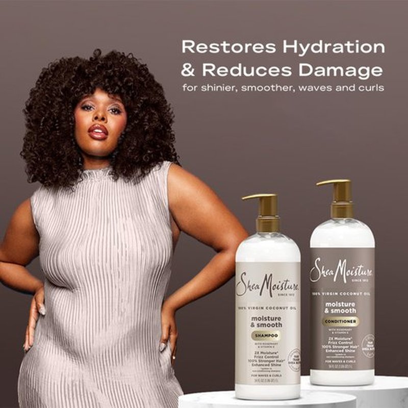 SheaMoisture Shampoo & Conditioner, Moisture & Smooth for Wavy, Curly Hair Strengthening & Frizz Control, 34 Oz Ea