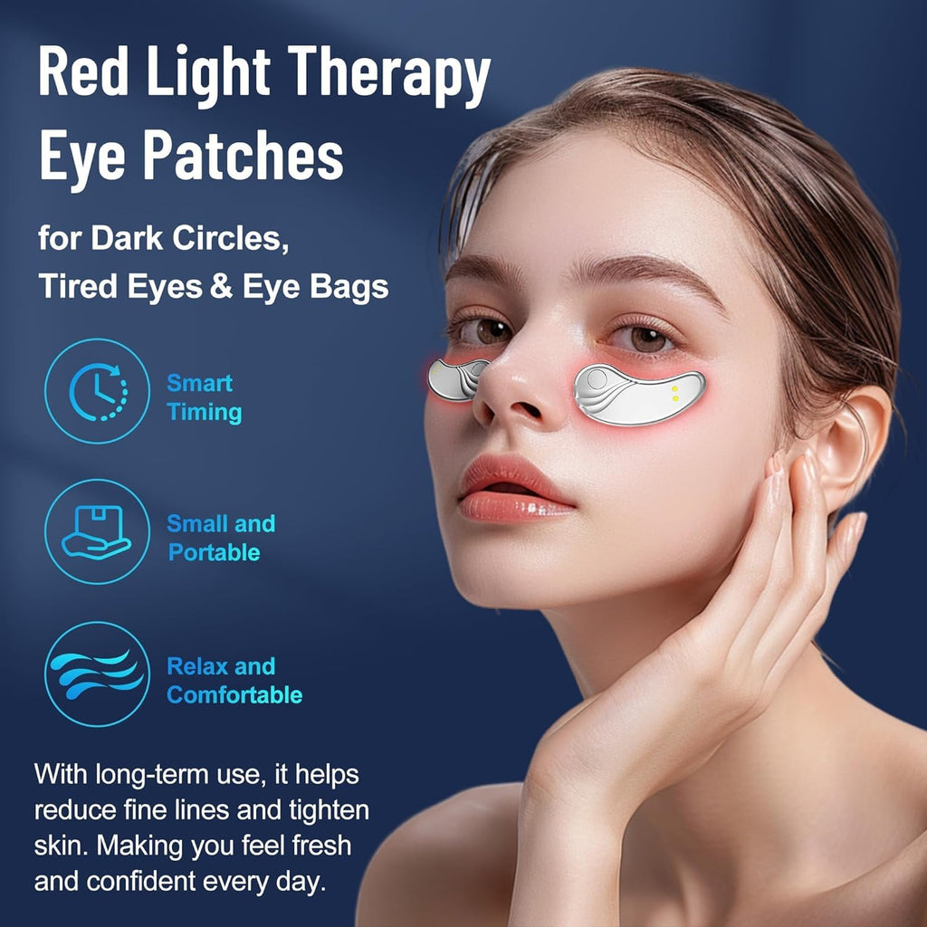 OGGRXOR Under Eye Light Therapy Device | Portable Massager Patches | Beauty Device with Eye Massage for Relieve EyeBags,Fatigue, Dark Circles,Wrinkle | Red Light Therapy with Gel | Sliver