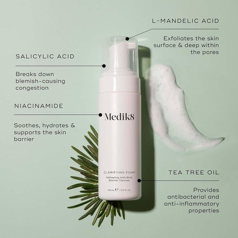 Medik8 Clarifying Foam - Lightweight Exfoliating Face Cleanser with AHA & BHA - 5 oz