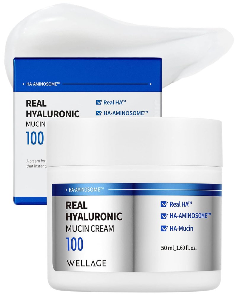 WELLAGE Real Hyaluronic Mucin Cream - Ultimate Hydration Face Gel Moisturizer - Pure Hyaluronic Acid & Snail Mucin, 1.69oz