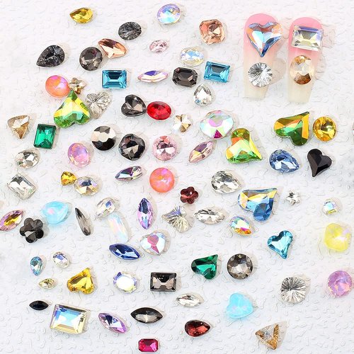 50pcs Colorful Rhinestone Crystals Points with Butterfly, Star, Heart, Geometric Shapes suitable for Nails & Crafts
