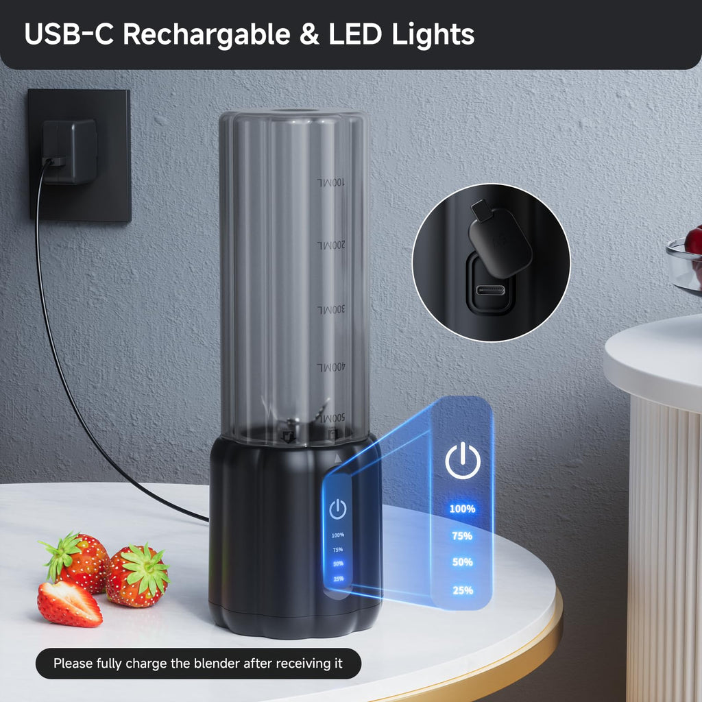 TOMUOO Portable Blender, USB C Cordless Smoothie Blender with LED Display