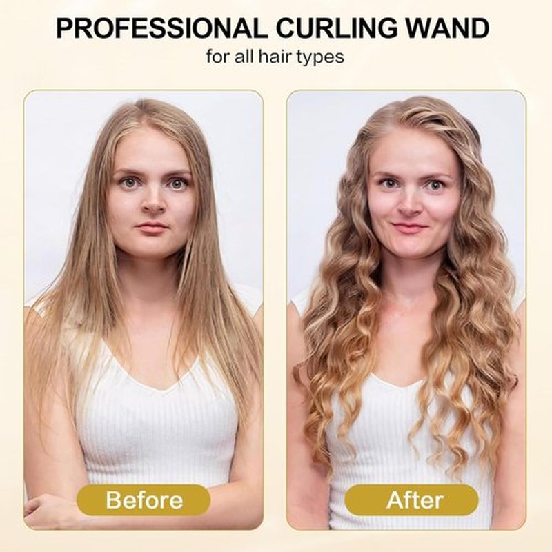 DAN Technology Curling Iron Wand - 1 Inch Tourmaline Ceramic Curler with LCD Display, Fast Heating, Black & Gold