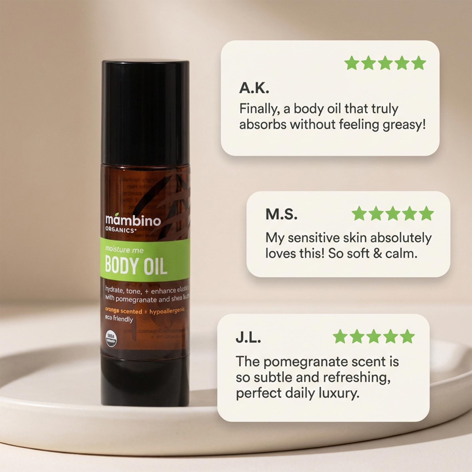 Mambino Organics Moisture Me Body Oil, Skincare Essential, Shea Butter Infused, Fast-Absorbing, Non-Greasy, Soothing Aroma, 2 fl oz