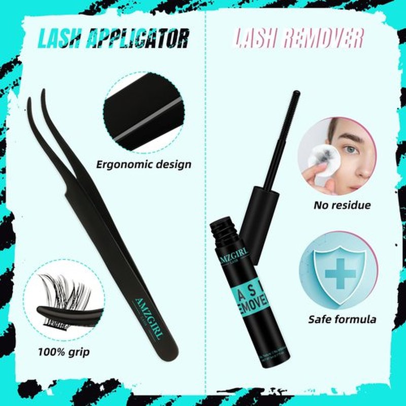 AMZGIRL LASH Midnight DIY Lash Extension Kit, 144 pcs Eyelash Clusters Kit Lash Bond and Seal, Lash Glue Remover and Applicator for Individual False Eyelashes Kit Lash Extensions(D-Mix 8-16mm Kit)