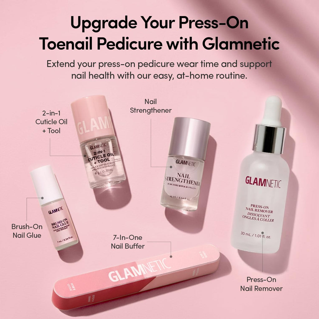 Glamnetic Press On Toenails - Natural Fake Nails | Classic White French Tip Press On Toenails, Salon Quality Press On Nails Kit with Glue | Ma Damn - 32 Nail Set in 16 Sizes
