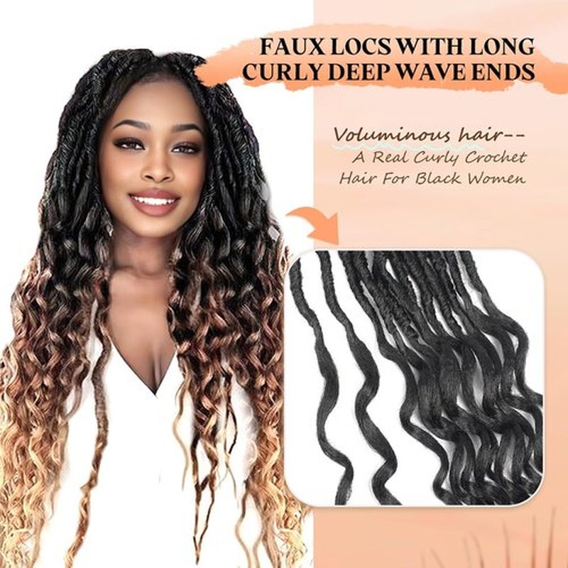 Short Deep Faux Locs Crochet Hair for Black Women-8 Packs 12 Inch Pre Looped Goddess Locs Crochet Hair With Curly Ends Prelooped Synthetic Crochet Braids,Lightweight& Natural Look(12",1B#)