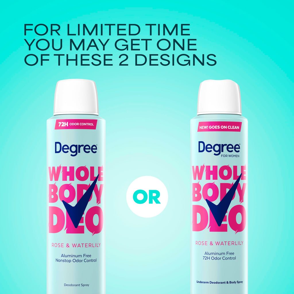 Degree Women Deodorant Spray Rose and Waterlily Scent Aluminum Free 72H Odor Protection 2.9 FO