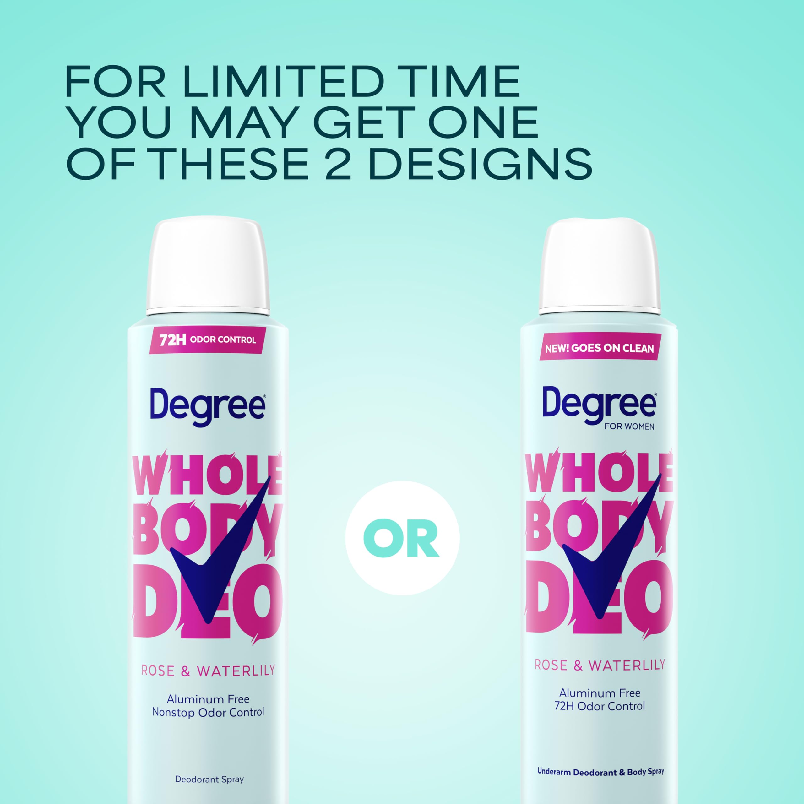 Degree Women Deodorant Spray Rose and Waterlily Scent Aluminum Free 72H Odor Protection 2.9 FO