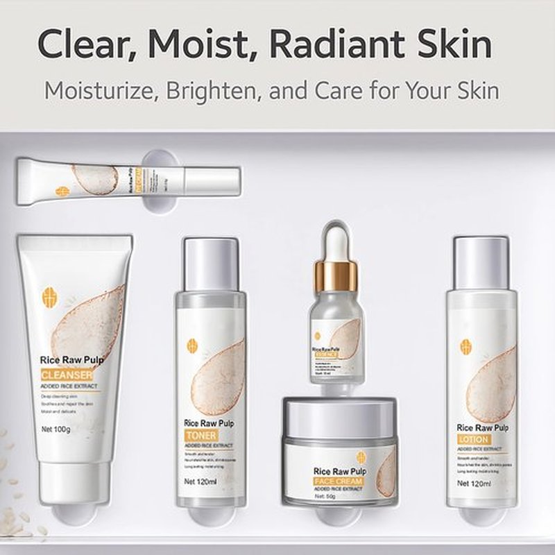 Rice Skin Care Set for Teen Girls & Women – 6-Piece Facial Care Kit with Rice Extract, Anti-Aging, Moisturizing & Nourishing Teenage Skincare Gift Set for Glass Glowing, Hydrated Skin