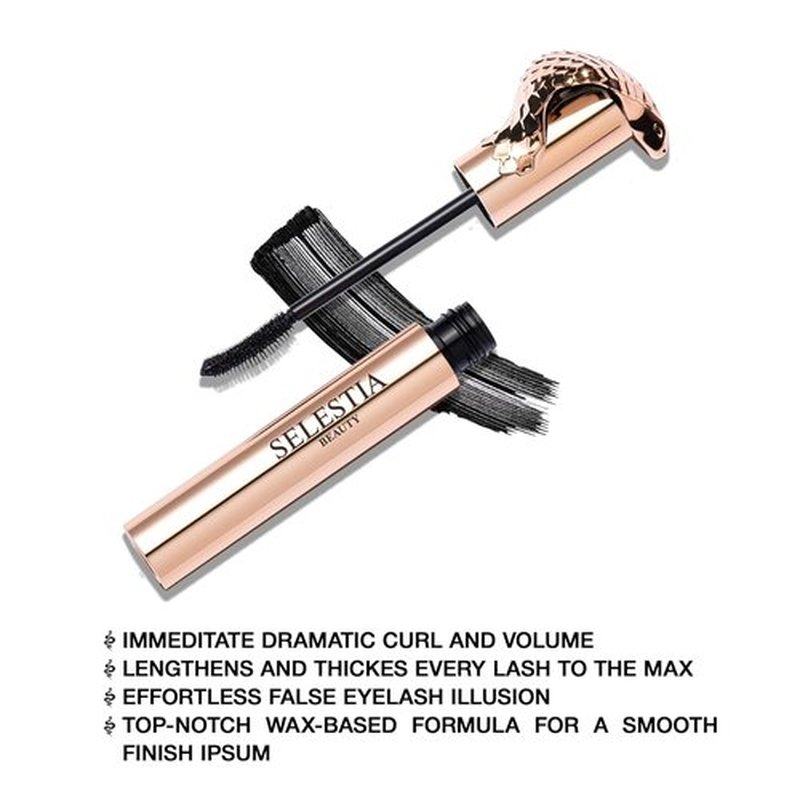 SELESTIA BEAUTY Black Mascara Queen Cobra - Volumizing & Curling Formula - Long-Lasting, Weather-Proof - 0.34 fl. oz.