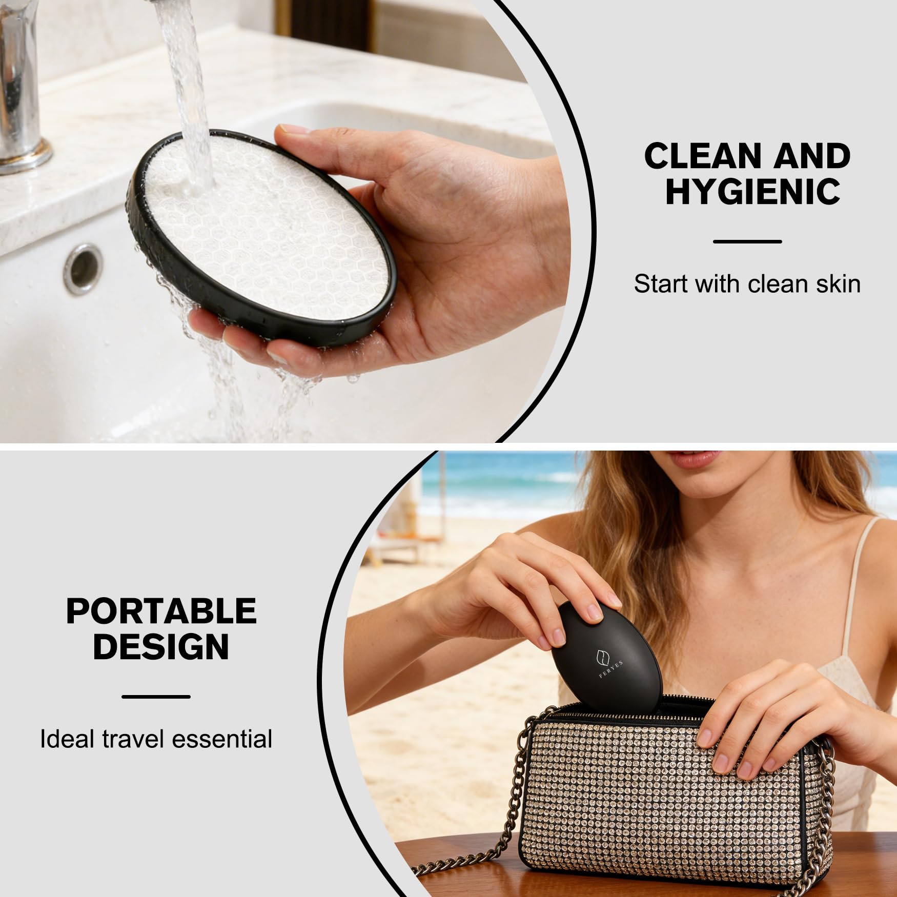 FERYES Nano Crystal Hair Remover with Upgraded Grinding Surface -Reusable Crystal Hair Eraser- Portable - Compact Epilator for Legs Back Arms