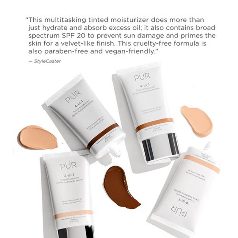 PÜR MINERALS 4-in-1 Tinted Moisturizer with SPF 20 - Hydrating Skin Tint Face Moisturizer, Primer & Foundation with Shea Butter, Aloe Vera & Vitamin B3 - Vegan Friendly, Paraben Free (Buff)